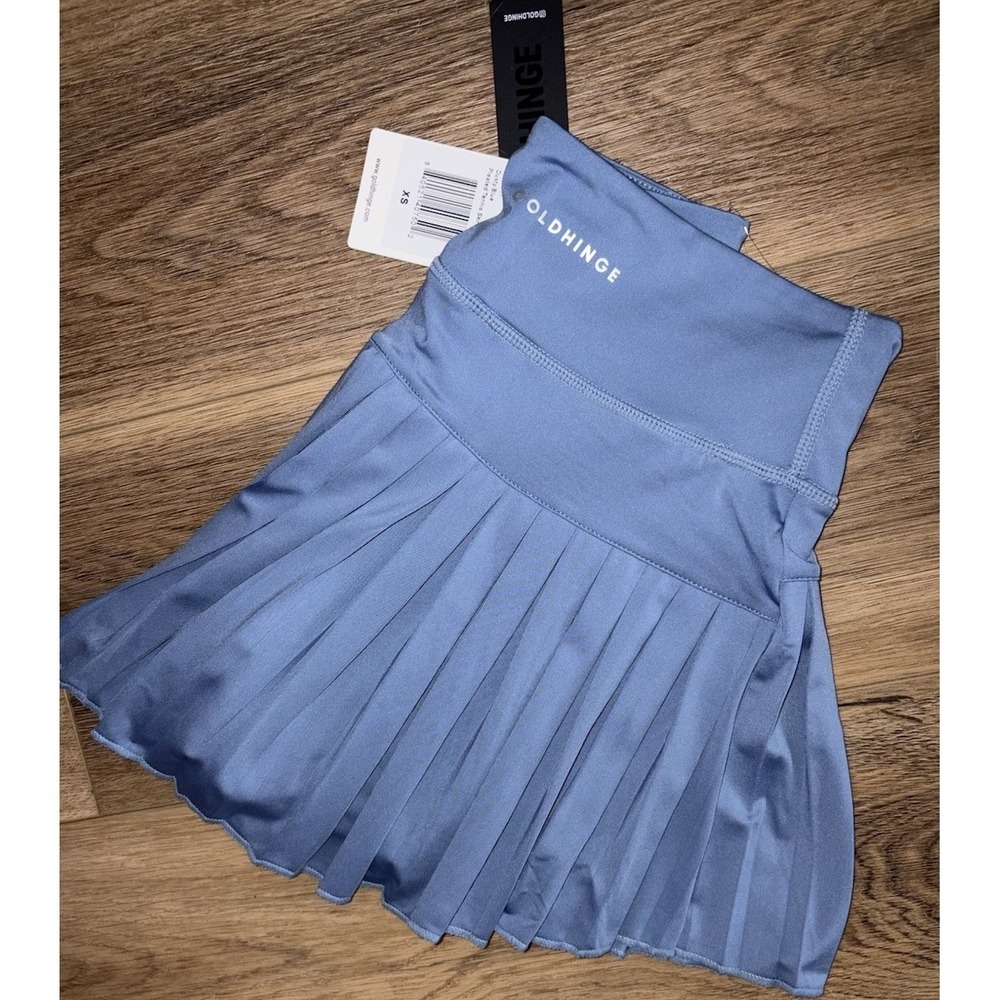 New Gold Hinge Pleated Tennis Skirt Skort Women Small Pickleball Golf Dusty Blue